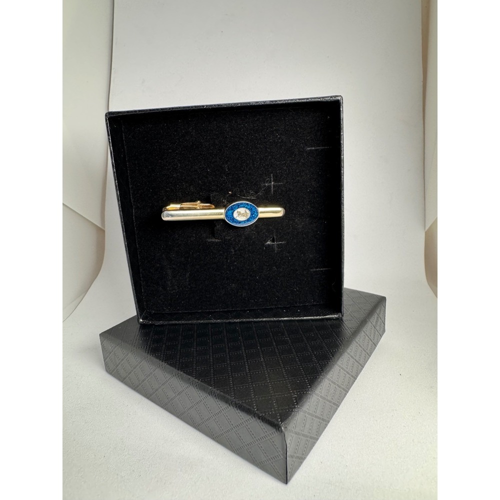Vintage  CELINE Paris‎ Navy Blue Enamel Carriage Horse Tie Clip Clasp - Picture 3 of 10